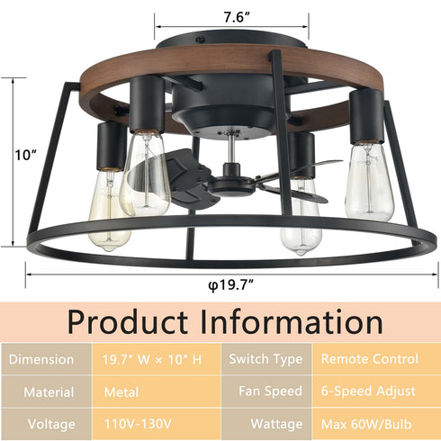 Farmhouse Caged Ceiling Fans with Lights Remote Control