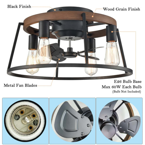 Farmhouse Caged Ceiling Fans with Lights Remote Control