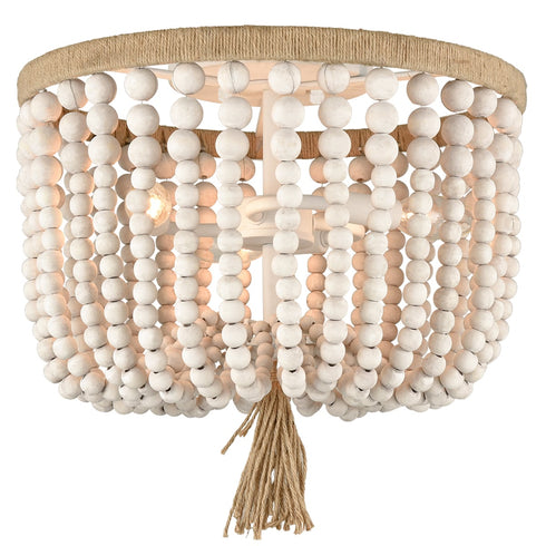 Farmhouse Ceiling Light Wood Beads 3-Light Flush Mount Chandelier