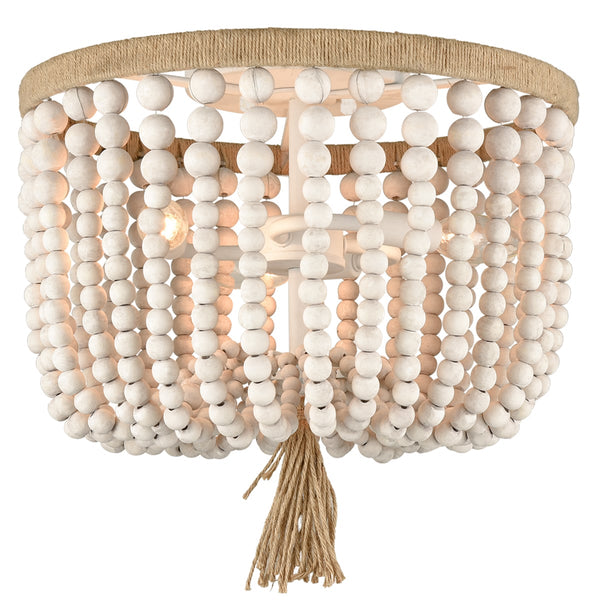 Farmhouse Ceiling Light Wood Beads 3-Light Flush Mount Chandelier