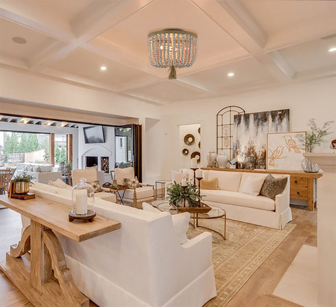 Farmhouse Ceiling Light Wood Beads 3-Light Flush Mount Chandelier