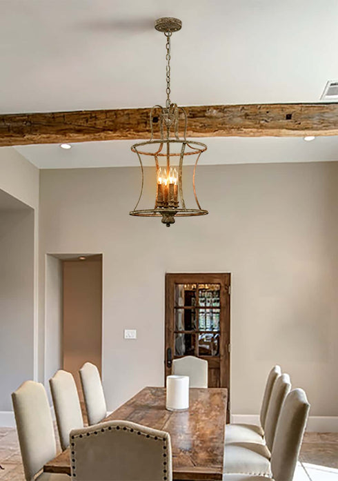 Farmhouse Chandelier 4-Light Distressed Off-White Dining Room Lighting