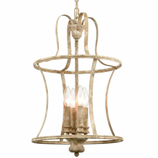 Farmhouse Chandelier 4-Light Distressed Off-White Dining Room Lighting