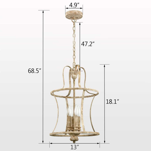 Farmhouse Chandelier 4-Light Distressed Off-White Dining Room Lighting