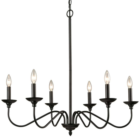 Farmhouse Chandelier Black Candle Chandelier, 6-Light