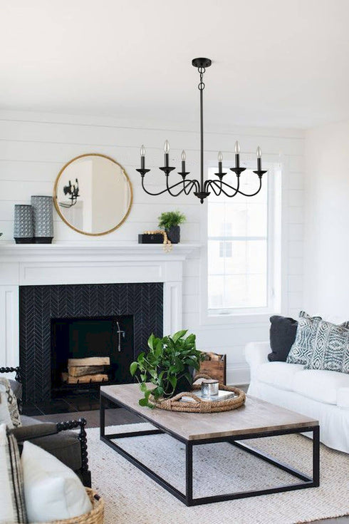 Farmhouse Chandelier Black Candle Chandelier, 6-Light