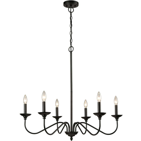 Farmhouse Chandelier Black Candle Chandelier, 6-Light
