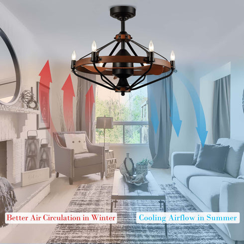 Farmhouse Chandelier Ceiling Fans with Lights and Remote 24 Inches