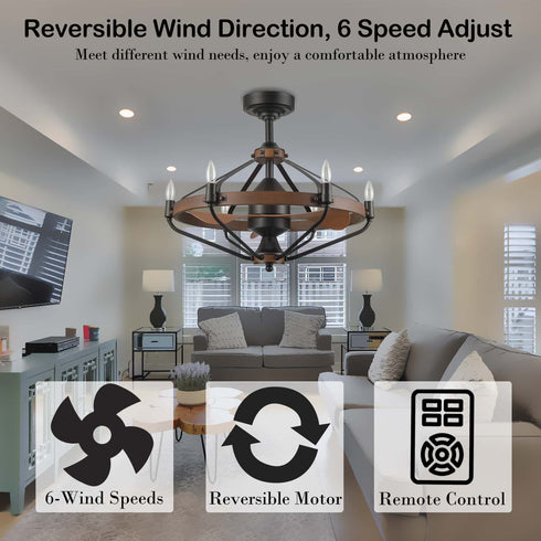 Farmhouse Chandelier Ceiling Fans with Lights and Remote 24 Inches
