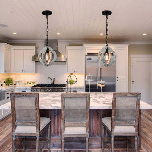 Farmhouse Distressed White Wood Pendant Light Fixture