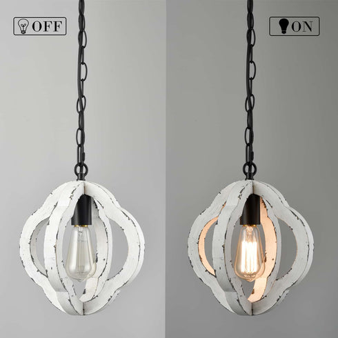 Farmhouse Distressed White Wood Pendant Light Fixture
