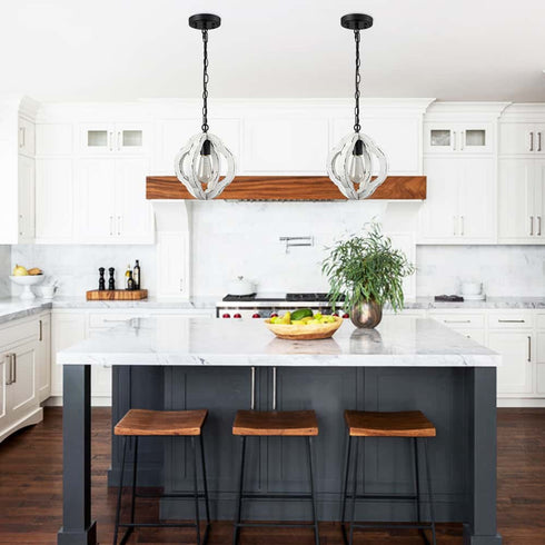 Farmhouse Distressed White Wood Pendant Light Fixture