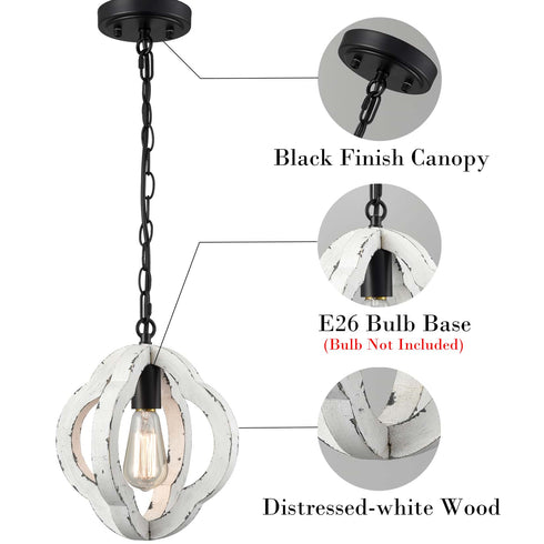 Farmhouse Distressed White Wood Pendant Light Fixture