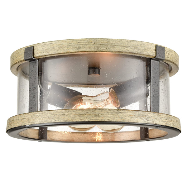 Farmhouse Flush Mount Ceiling Light Seeded Glass Shades Drum 2-light
