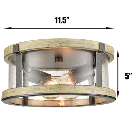 Farmhouse Flush Mount Ceiling Light Seeded Glass Shades Drum 2-light