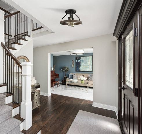 Farmhouse Flush Mount Ceiling Light Wood Grain with 3 Lights