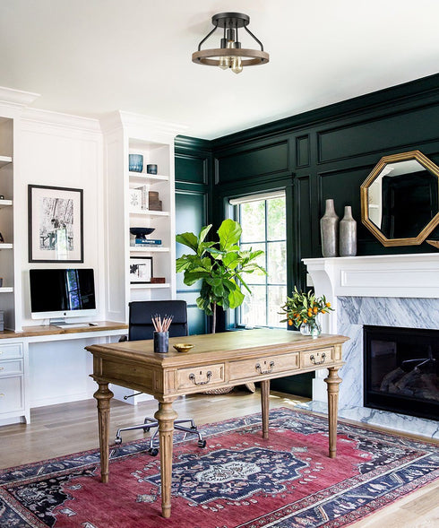 Farmhouse Flush Mount Ceiling Light Wood Grain with 3 Lights