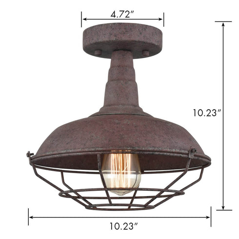 Farmhouse Metal Cage Rust Semi-Flush Ceiling Lights