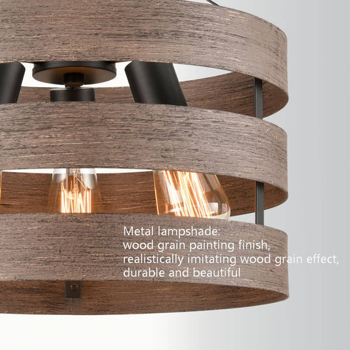 Velletri Farmhouse Metal Drum Ceiling Light Wood Finish Dining Room Fixture