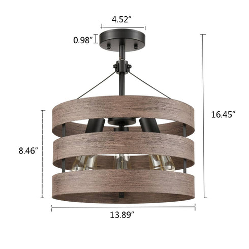 Velletri Farmhouse Metal Drum Ceiling Light Wood Finish Dining Room Fixture