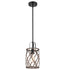 Farmhouse Metal Drum Ceiling Pendant Light Wood Finish 1-Light