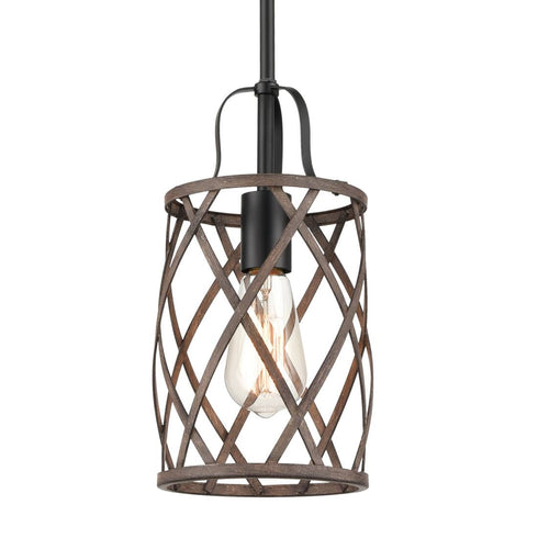 Farmhouse Metal Drum Ceiling Pendant Light Wood Finish 1-Light