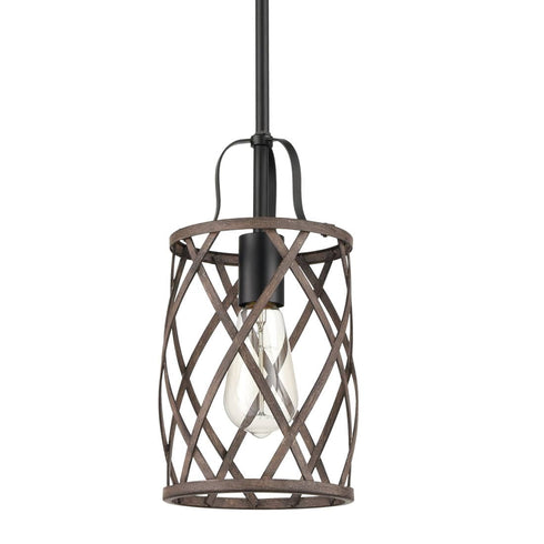 Farmhouse Metal Drum Ceiling Pendant Light Wood Finish 1-Light