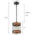 Farmhouse Metal Wood Cage Pendant Hanging Light Distressed Brown