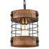 Farmhouse Metal Wood Cage Pendant Hanging Light Distressed Brown