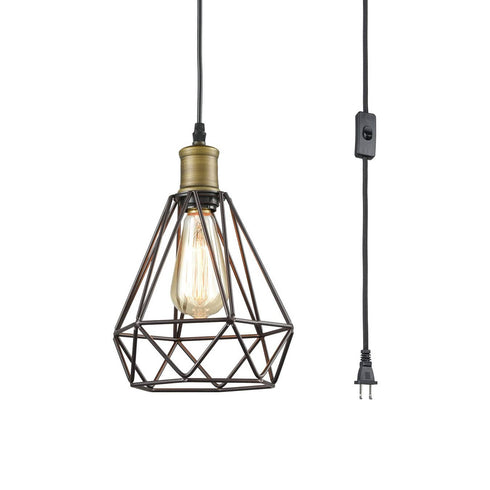 Farmhouse Plug-in Pendant Light Polygon Cage Shade