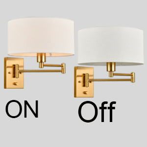 Farmhouse Wall Sconces Plug in Set of Two Brass Swing Arm Wall Lamp with Fabric Shade