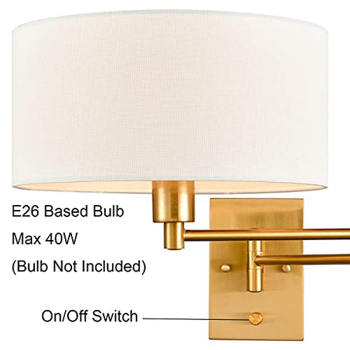 Farmhouse Wall Sconces Plug in Set of Two Brass Swing Arm Wall Lamp with Fabric Shade