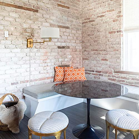 Farmhouse Wall Sconces Plug in Set of Two Brass Swing Arm Wall Lamp with Fabric Shade