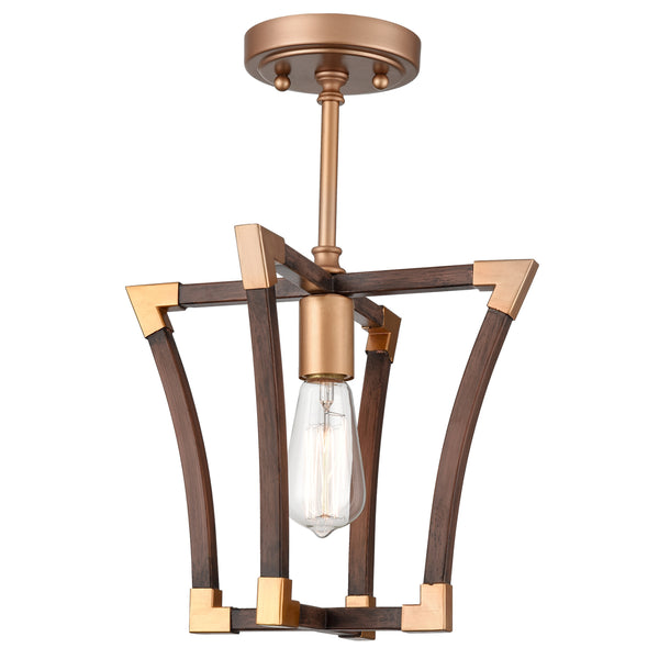 Farmhouse Semi Flush Ceiling Light Rustic Wood Grain Finish