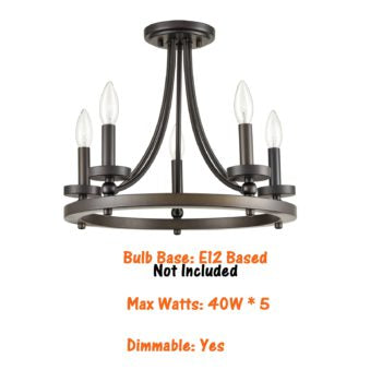 Ustica Acireale Farmhouse Semi Flush Mount Ceiling Light Bronze 5-Light Ceiling Chandelier