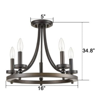 Ustica Acireale Farmhouse Semi Flush Mount Ceiling Light Bronze 5-Light Ceiling Chandelier