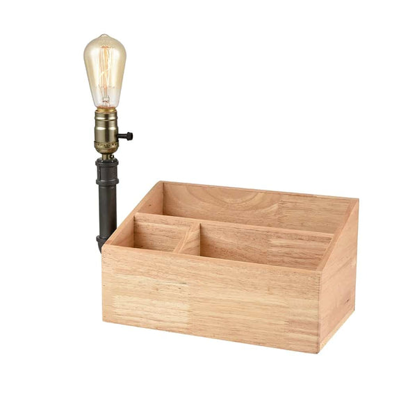 Farmhouse Table Lamp with Wooden Storage Base Plug in Light