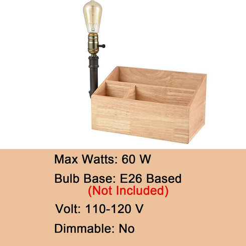 Farmhouse Table Lamp with Wooden Storage Base Plug in Light