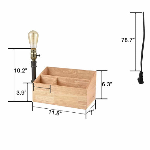 Farmhouse Table Lamp with Wooden Storage Base Plug in Light