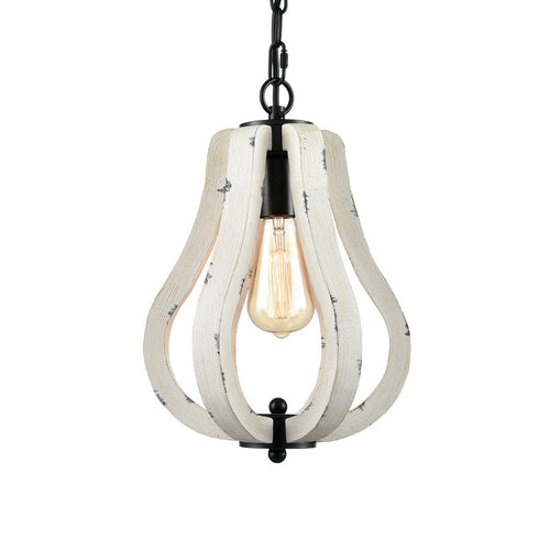 Siena Farmhouse Vintage Wood Pendant Light Distressed White Swag Pendant