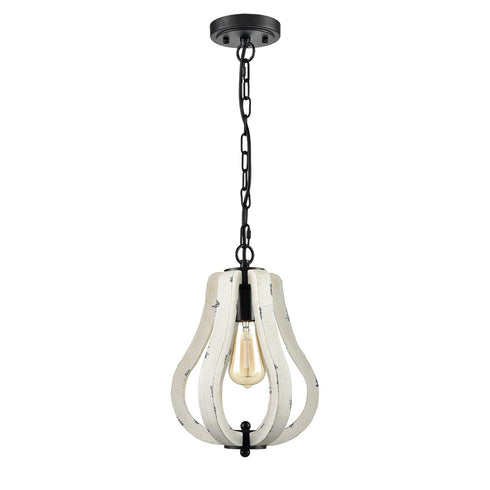 Siena Farmhouse Vintage Wood Pendant Light Distressed White Swag Pendant
