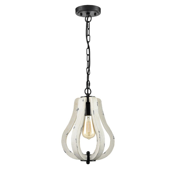 Siena Farmhouse Vintage Wood Pendant Light Distressed White Swag Pendant