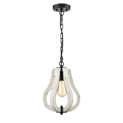 Siena Farmhouse Vintage Wood Pendant Light Distressed White Swag Pendant