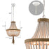 Farmhouse White Wood Beaded Chandeliers Large Dining Room Pendant Chandelier