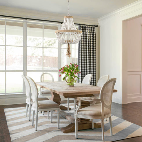 Farmhouse White Wood Beaded Chandeliers Large Dining Room Pendant Chandelier