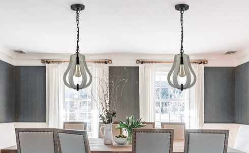 Siena Farmhouse Vintage Wood Pendant Light Distressed White Swag Pendant