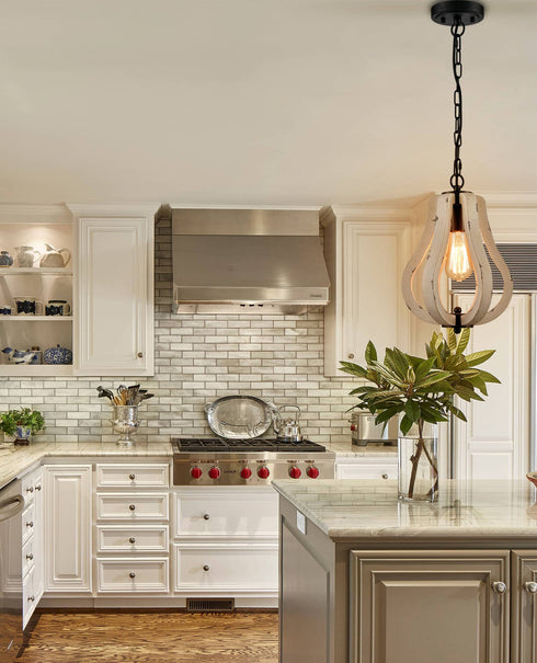 Siena Farmhouse Vintage Wood Pendant Light Distressed White Swag Pendant