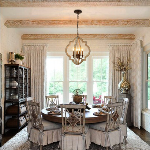 Farmhouse White Wood Chandeliers Orb Dining Room Chandelier