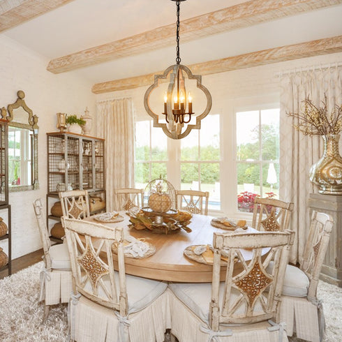 Farmhouse White Wood Chandeliers Orb Dining Room Chandelier