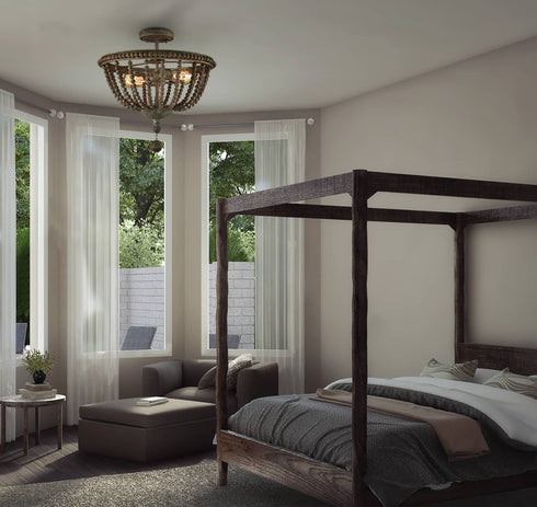 Farmhouse Wood Beaded Semi Flush Mount Ceiling Lights Grey